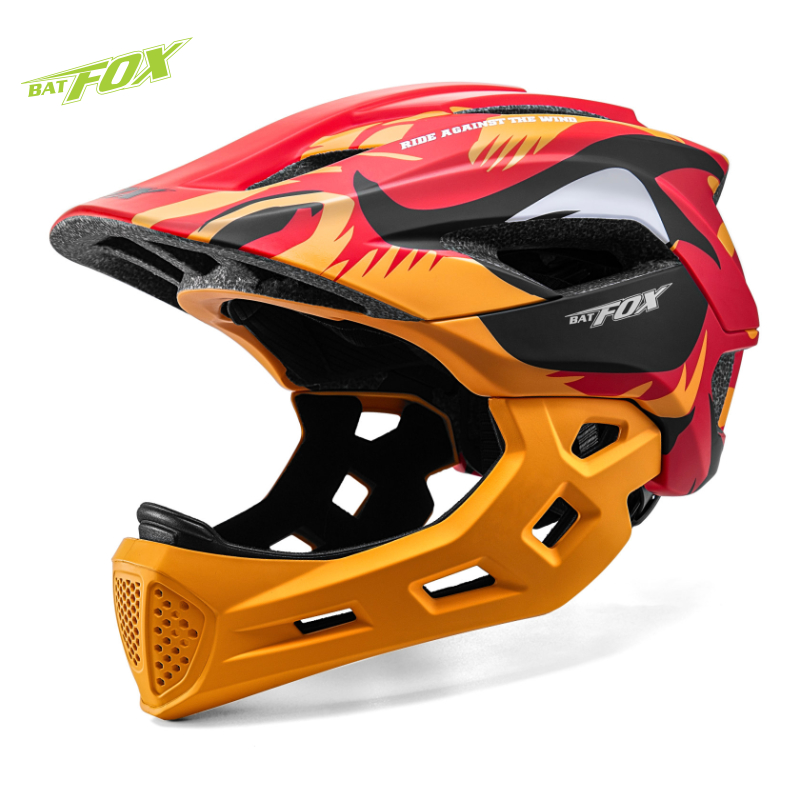 Cycling Protective Gear Kids - BATFOX キッズフルフェイスバイクヘルメット取り外し可能なサイクリングヘルメット子供青少年スポーツ安全保護装備 MTB 自転車ヘルメット