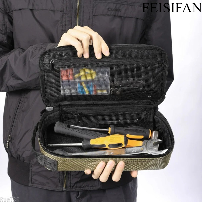 Cycling Gear Organiser - 頑丈なポータブル電気技師用小型ツールポーチ、ユーティリティ収納オーガナイザーケース、バイクやロードバイク用のコンパクトEDCバッグ