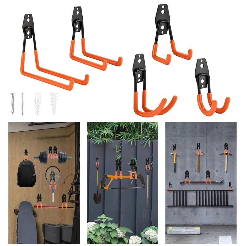 Cycling Gear Hanger - 頑丈な壁掛け鉄製フックガレージオーガナイザー自転車はしごハンガー滑り止め付きガーデンツール家庭用ワークショップ用