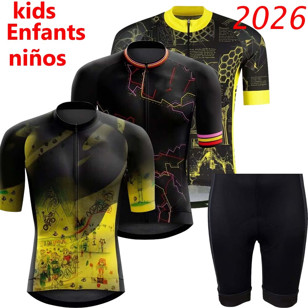 Cycling Protective Gear Kids - キッズフランスツアー2026サイクリングジャージセット ウォウト・ヴァン・アールト 男の子 女の子 サイクリング子供服 ロードバイクシャツスーツ