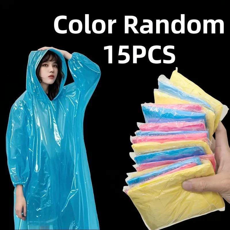 Cycling Gear For Rain - 15/30個 ランダムカラー 大人用使い捨て透明レインポンチョ - 軽量折りたたみ式緊急レインギア、レッド/ブルー/イエロー、通気性のあるプラスチック素材、ハイキング、釣り、サイクリング、その他のアウトドアアクティビティに最適、カラフルなカラーセレクション、ポータブル収納バッグ
