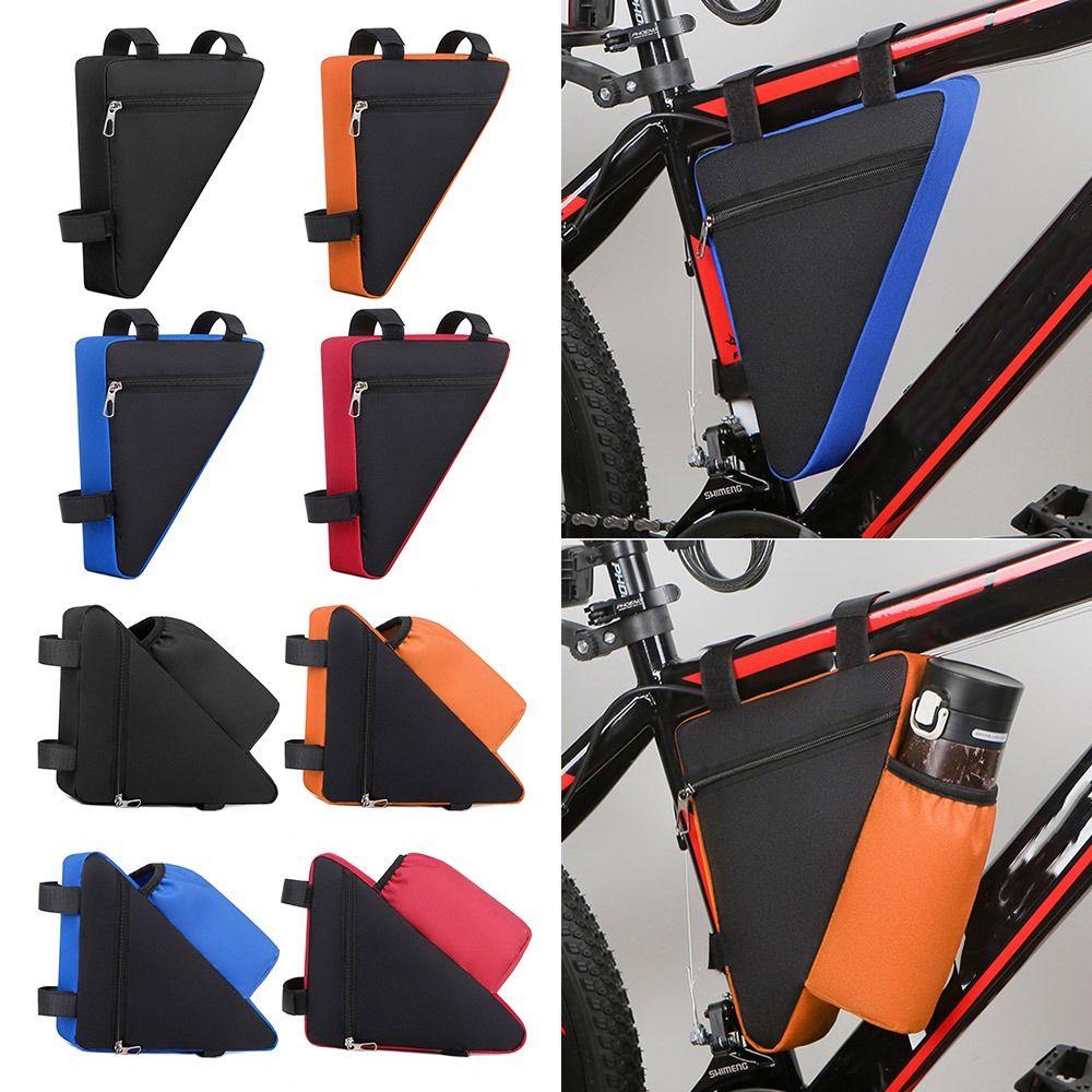Cycling Gear Duffle - 防水自転車三角バッグサイクリングギアボトルポケット付き自転車フロントフレームバッグ軽量簡単取り付け