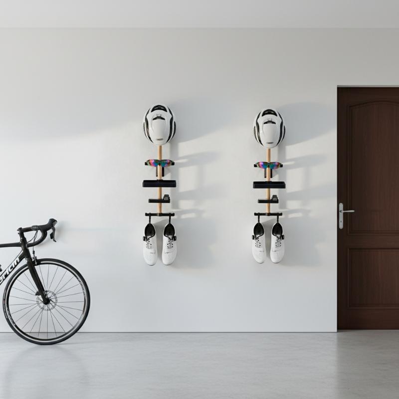 Cycling Gear Organizer Wall - 自転車デスクトップオーガナイザーディスプレイマウント1セットメガネサイクルコンピュータ壁掛けギアビーチウッドラックヘルメットホルダーサイクリング