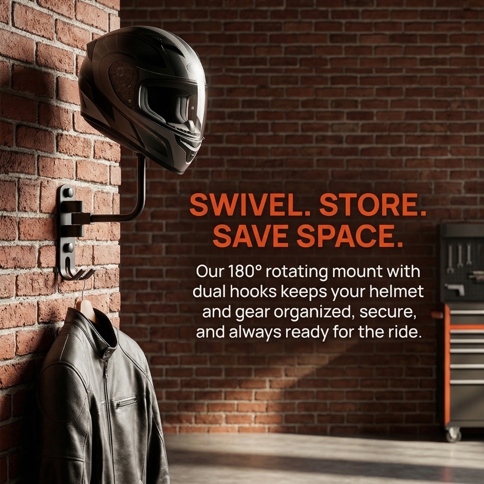 Cycling Gear Organizer Wall - プレミアムアルミ合金ステンレススチールヘルメットハンガー180 ° 回転式壁掛けラック 自転車用品用 家庭用ガレージ ライダーへのギフト