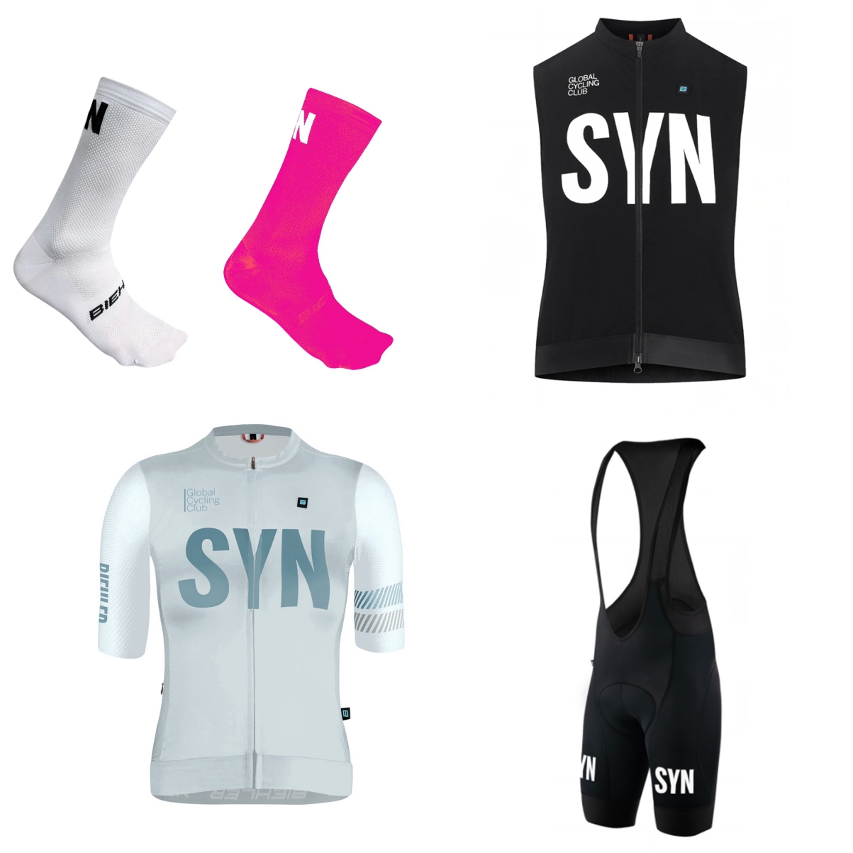 Cycling Gear Ladies - SYN レディース半袖白サイクリングジャージと黒/赤/緑のボトムス サイクリング4点セット アウトドアサイクリングウェア