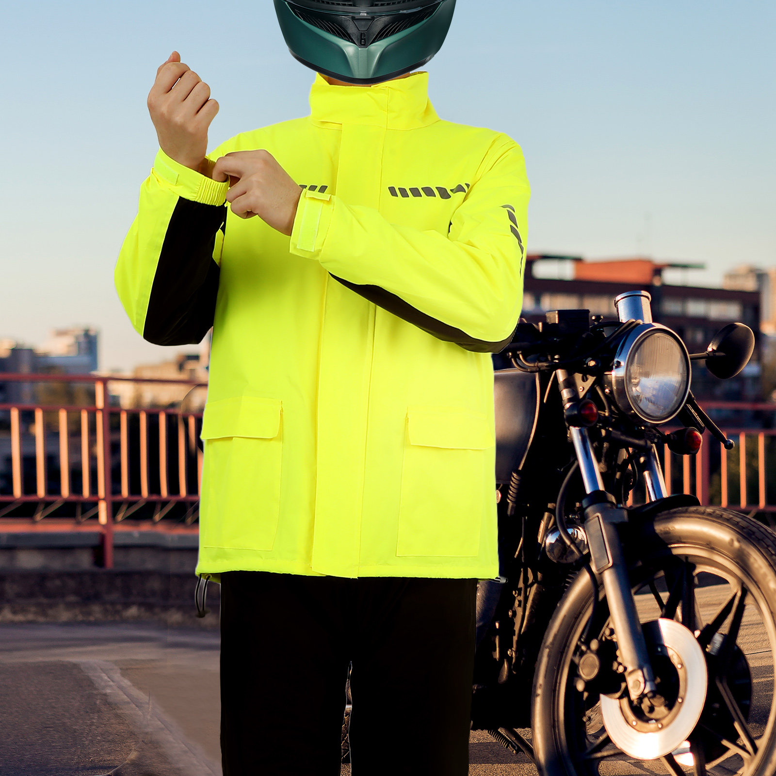 Cycling Gear For Rain - 1 セット男性屋外サイクリングレインスーツ防水反射オートバイレインコートパンツ靴カバー大雨安全ギア