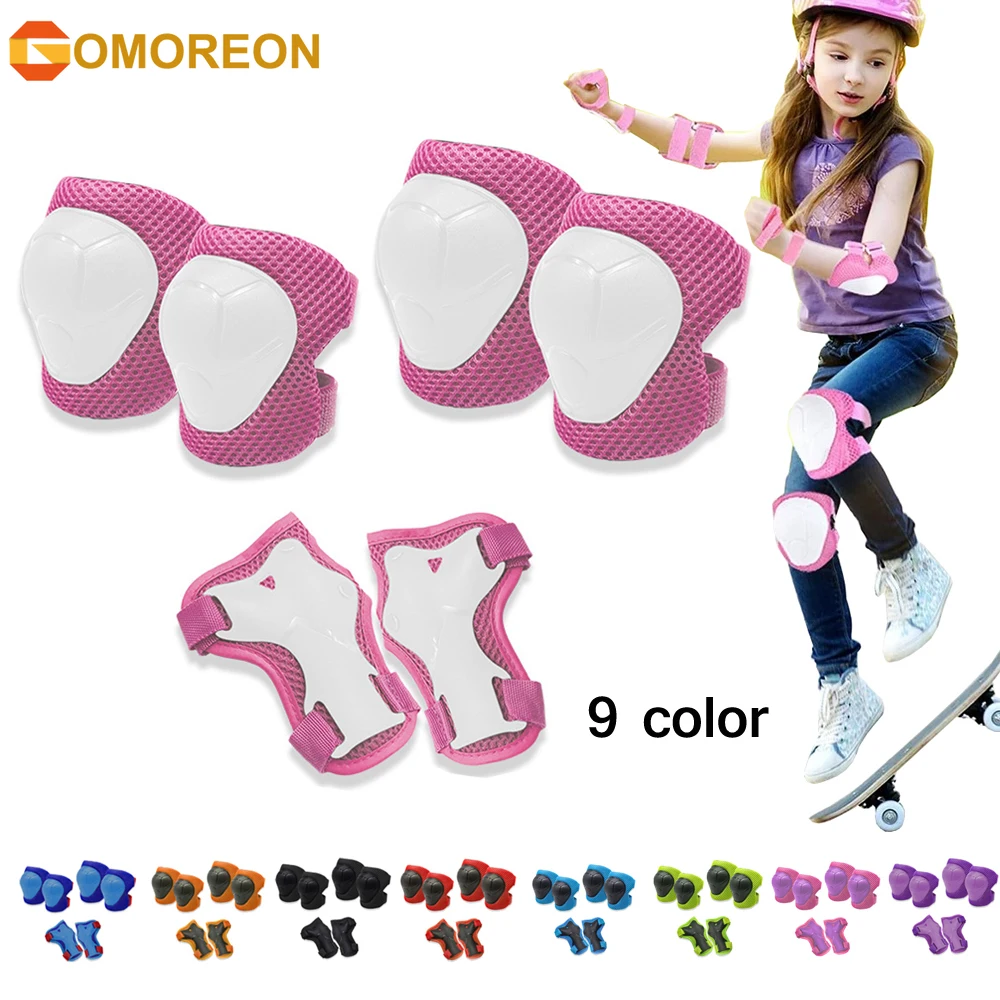 Cycling Gear For Kids - GOMOREON 6 ピース/セット子供用膝パッド肘パッドリストガード保護具セットサイクリング、乗馬、サイクリングスクーター、スケートボード用