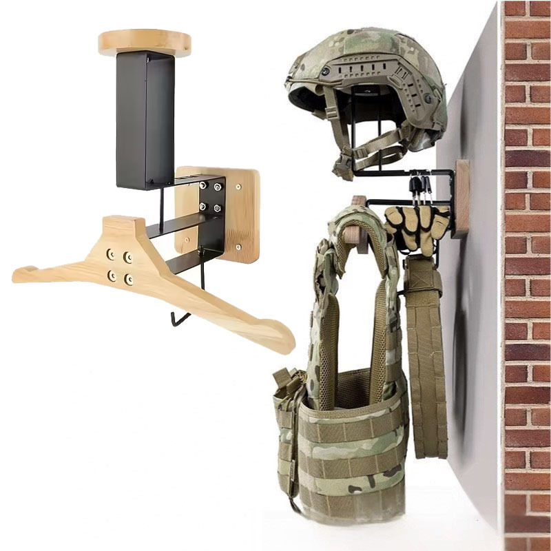 Cycling Gear Organizer Wall - ステンレス製壁掛けバイクヘルメットホルダー、戦術装備ベストアクセサリー用木製収納オーガナイザー