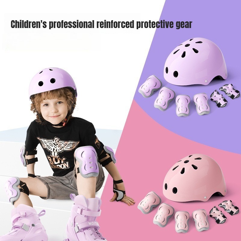 Cycling Protective Gear Kids - 7 ピース/セット子供用 3 ～ 10 歳向け、リストガードと膝パッド、肘パッド付き、幼児用スケート、サイクリング、スクーター用の調節可能な保護具