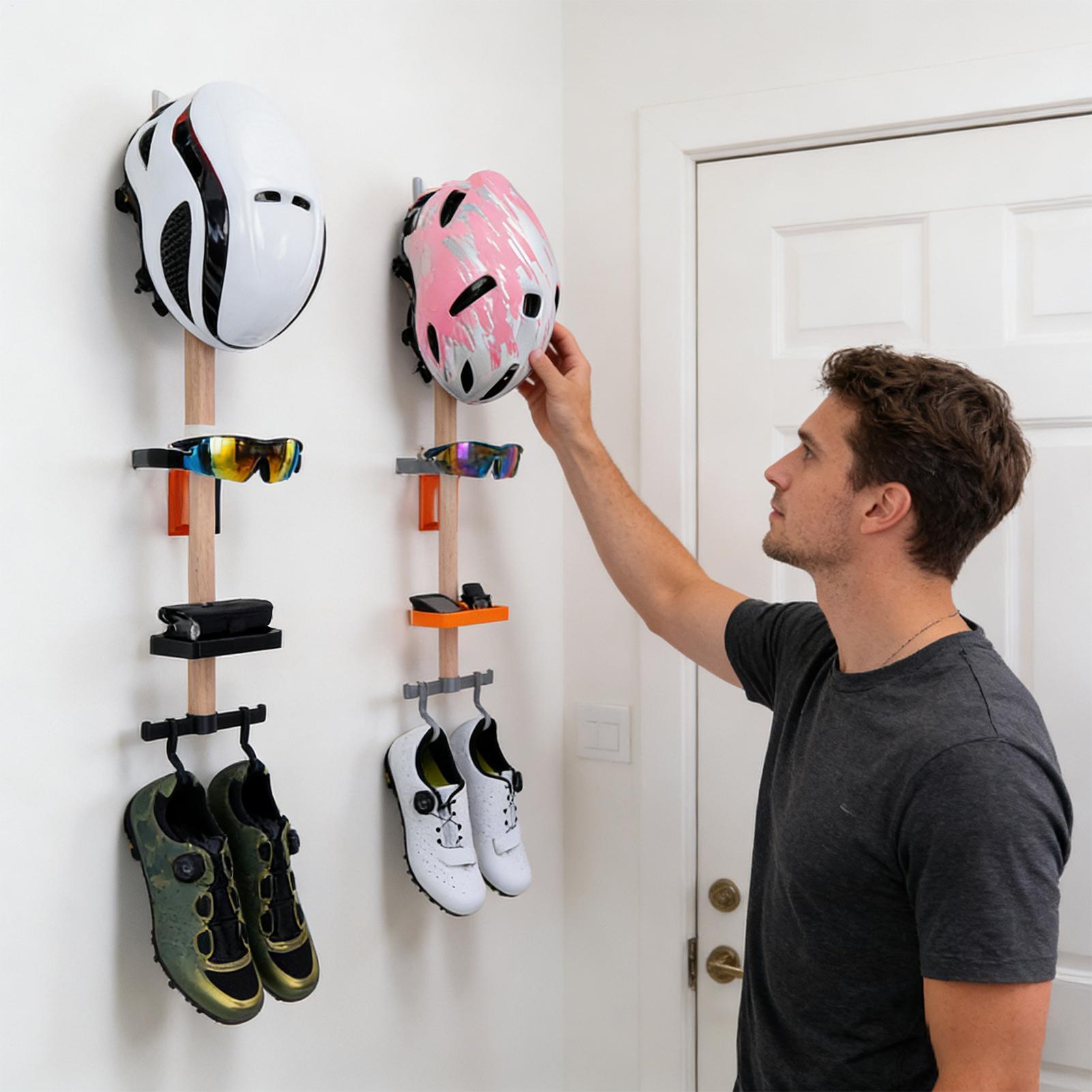 Cycling Gear Organizer Wall - 垂直サイクリングギアオーガナイザーラック、自転車アクセサリー、ヘルメット、メガネ用の壁掛けホルダー、自宅のガレージワークショップをきれいにします