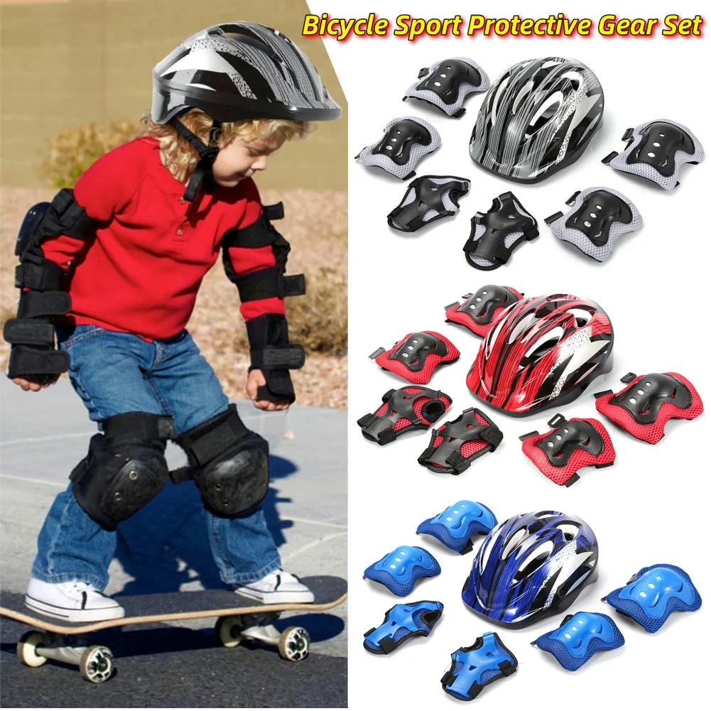 Cycling Gear For Kids - 7 個の自転車スポーツ保護具セット調整可能な子供用安全スケートヘルメットパッドセット 48-55 センチメートルスケートボード/バイク/スケート/サイクリング用