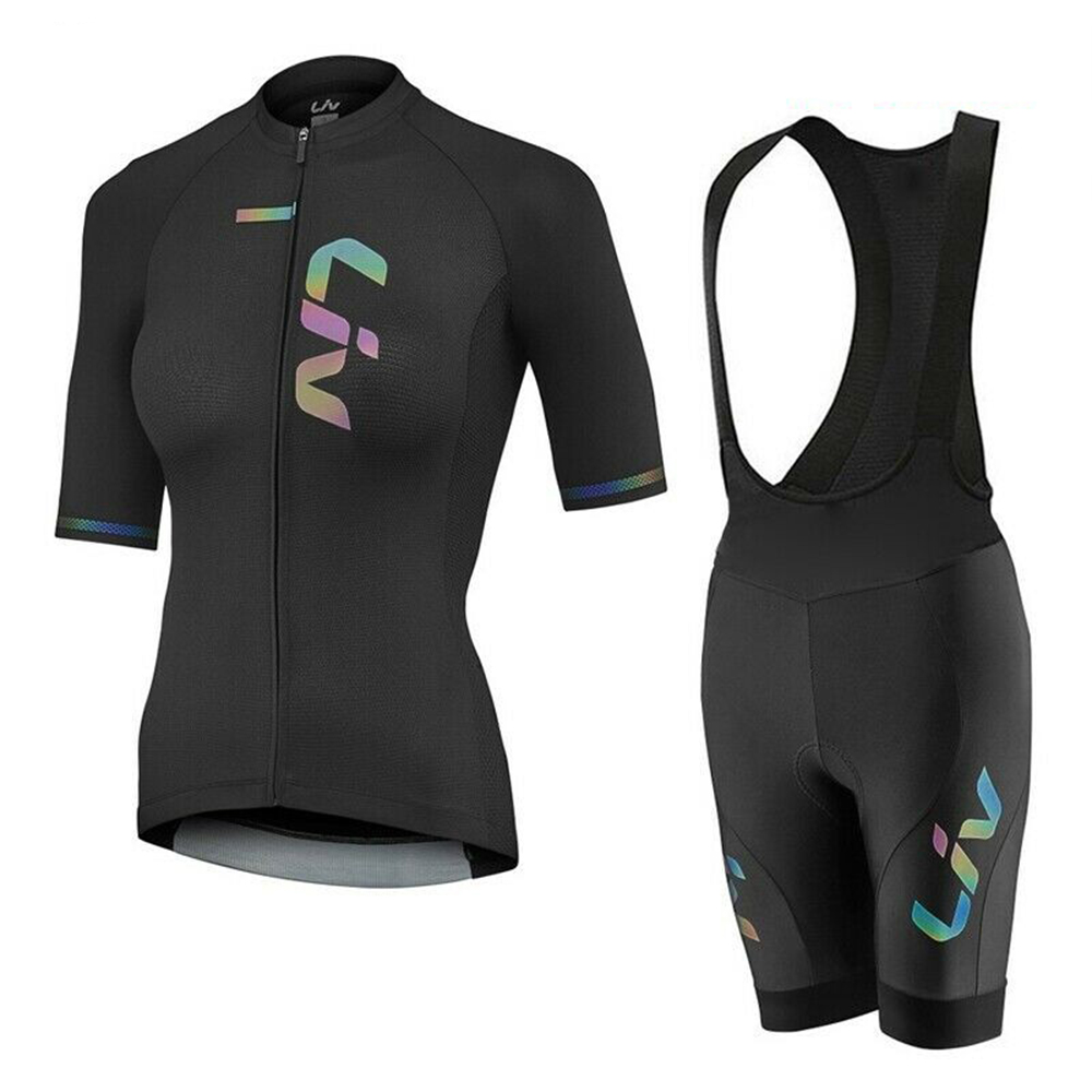 Cycling Gear Ladies - Liv-女性用サイクリングジャージとよだれかけショーツ,半袖,マウンテンバイクウェア,サイクリングウェア,19d夏