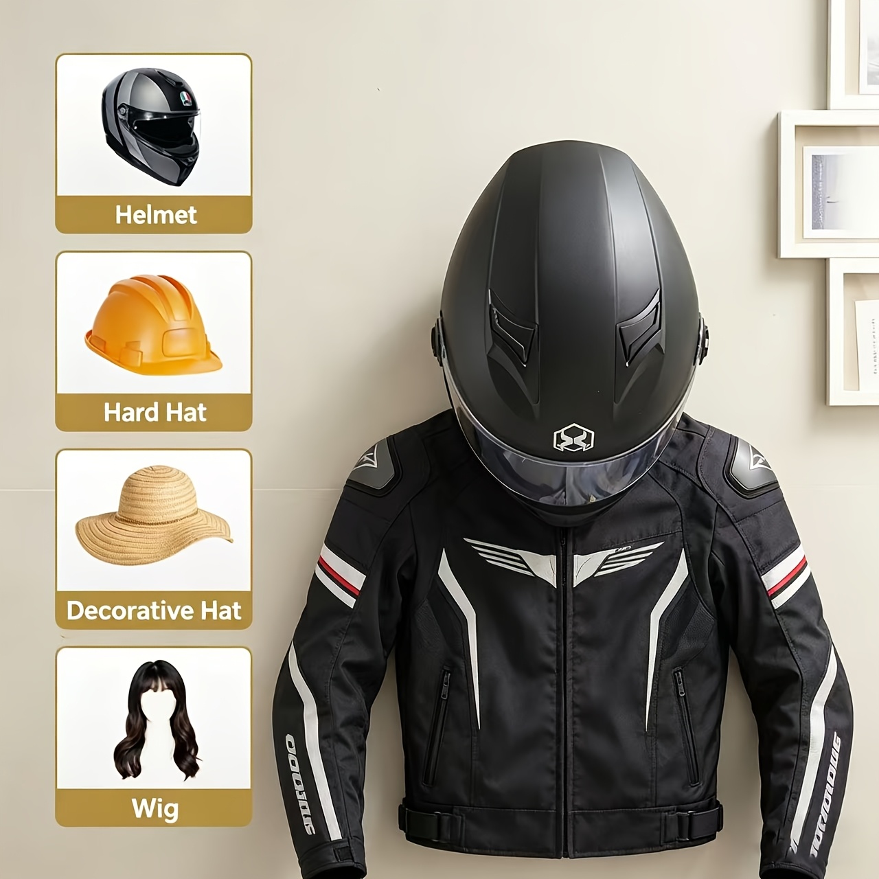オートバイヘルメットホルダー無垢材強力スチールデザインヘルメ - Cycling Gear Organizer Wall のレビューと価格