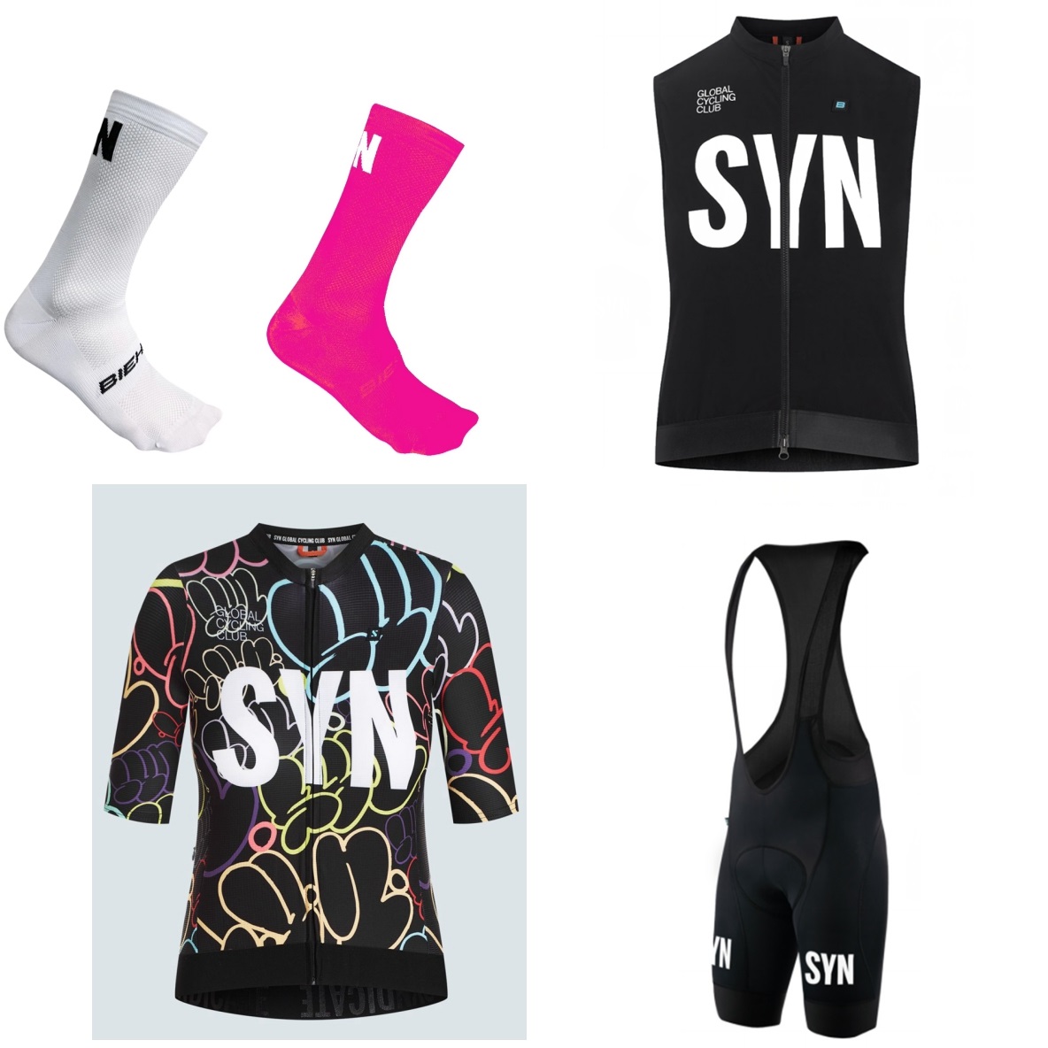 SYN レディース半袖白サイクリングジャージと黒/赤/緑のボ - Cycling Gear Ladies のレビューと価格