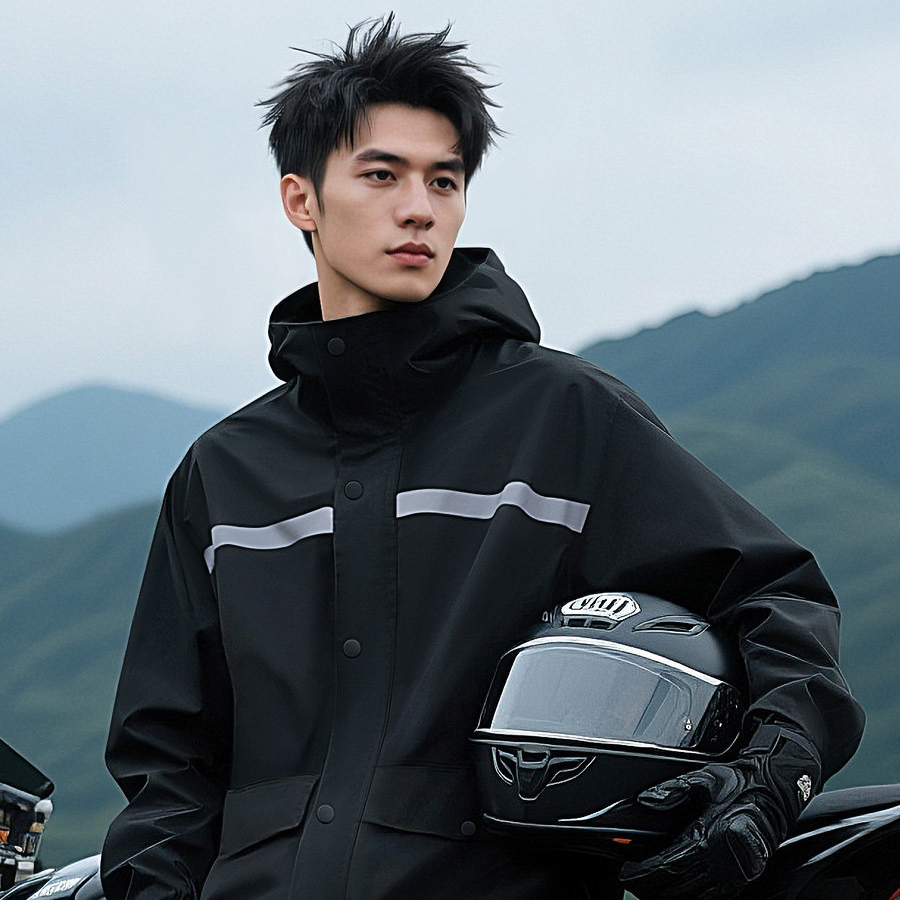 反射ストリップ付き防水分割レインスーツ、フード付きレインコー - Cycling Gear For Rain のレビューと価格